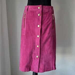 Vintage Michael Kors Pink Button-Front Suede Leather Skirt Sz 2